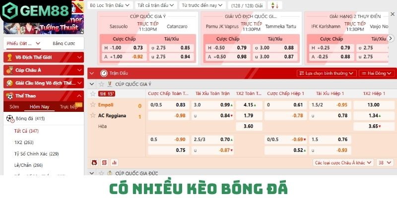 Có nhiều kèo bóng đá