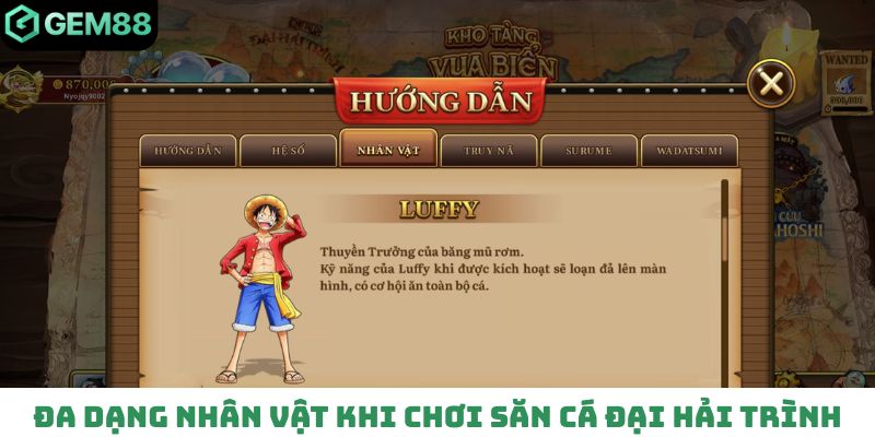 Đa dạng nhân vật khi chơi săn cá Đại Hải Trình