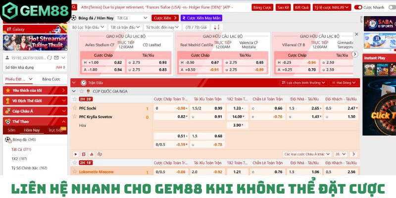 Liên hệ nhanh cho Gem88 khi không thể đặt cược