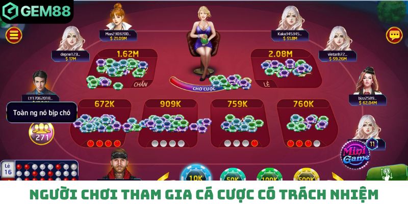 Người chơi tham gia cá cược có trách nhiệm tại Gem88