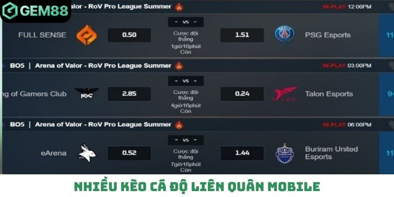 Nhiều kèo cá độ Liên Quân Mobile